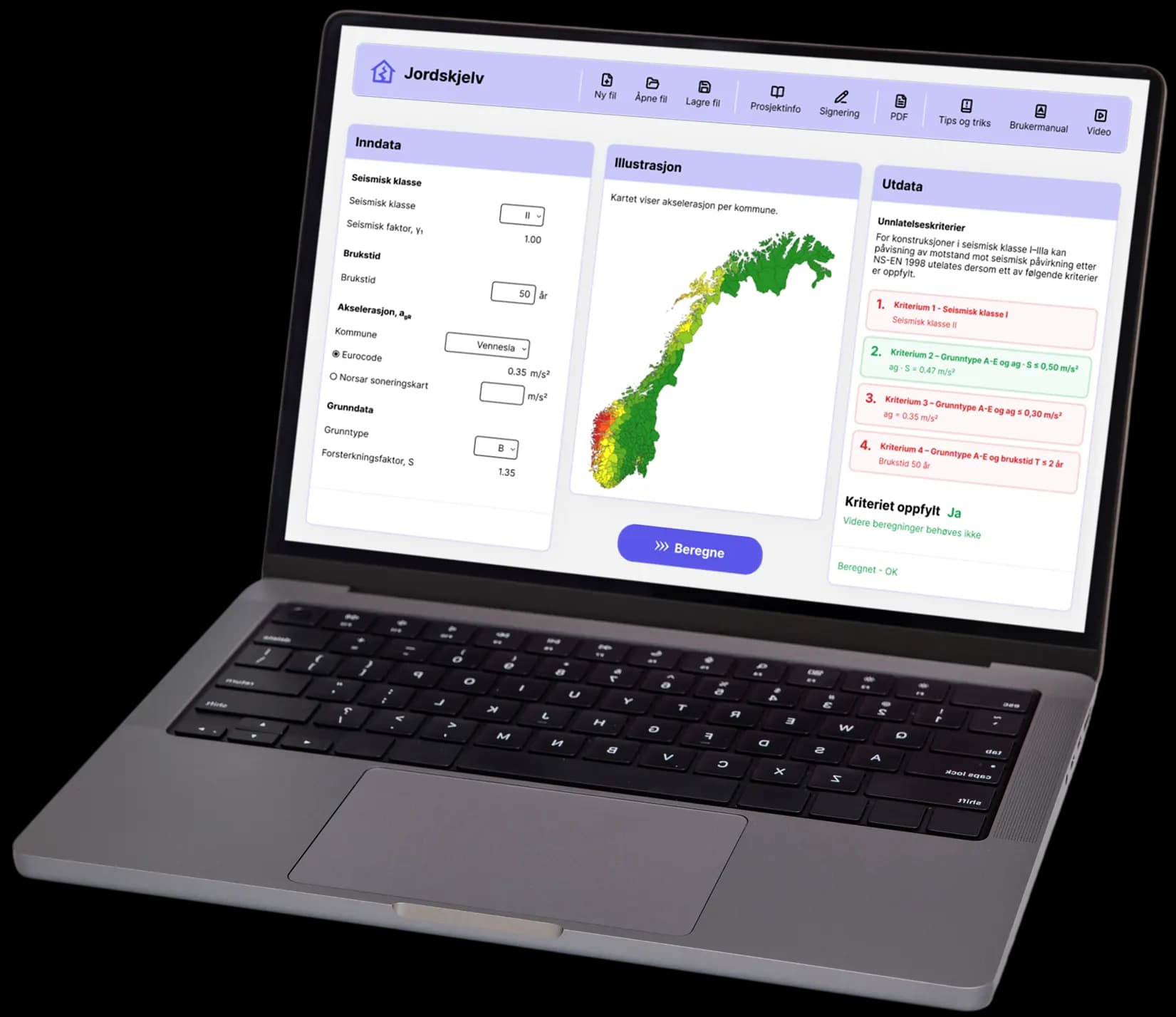 Annotated screenshot of a RIBprog program interface with Inputs, Calculation and Results callouts